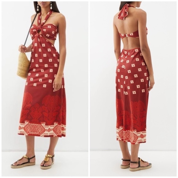 Johanna Ortiz Quechua Cut Out Halter Midi Dress NWT - Picture 2 of 9